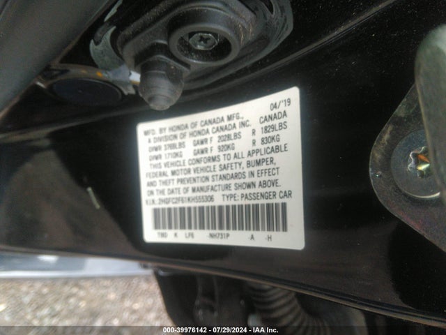 Honda Civic Lx 2019 2HGFC2F61KH555306 Image 9