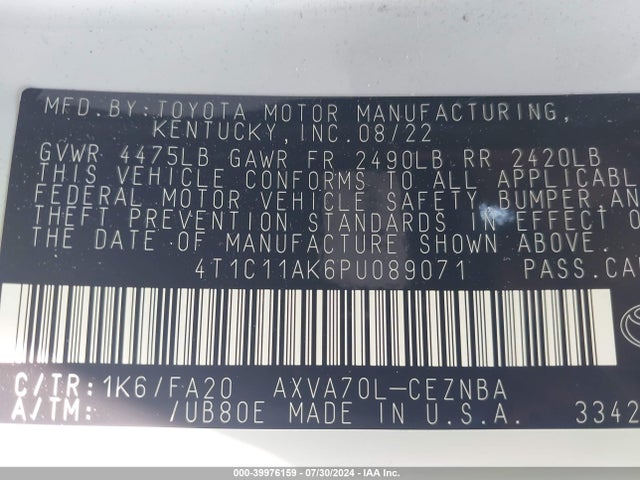 Toyota CAMRY LE 2023 4T1C11AK6PU089071 Image 9