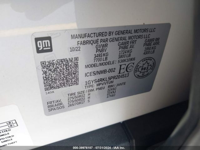 1GYS4RKL5PR204513 Cadillac Escalade Esv 4wd Sport Platinum