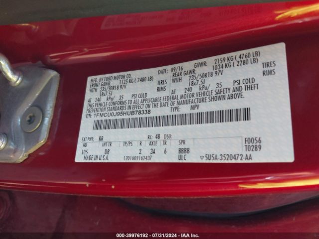 2017 FORD ESCAPE 1FMCU0J95HUB78338 Photo 8