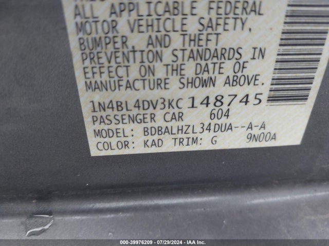 Nissan Altima 2.5 Sv 2019 1N4BL4DV3KC148745 Image 9