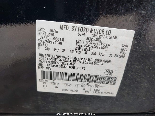 Ford EXPLORER XLT 2017 1FM5K8D88HGB05575 Image 9