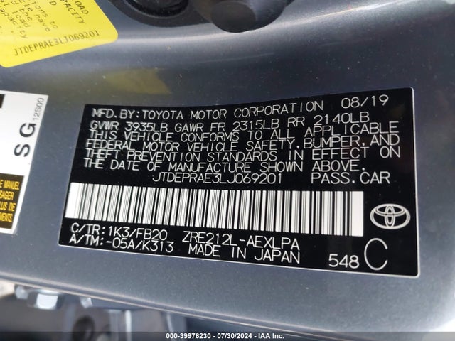 Toyota COROLLA LE 2020 JTDEPRAE3LJ069201 Image 9