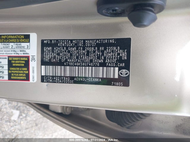 Aukcja sprzedaży 2008 Toyota Camry, vin: 4T1BE46K58U746776, numer aukcji: 39976243