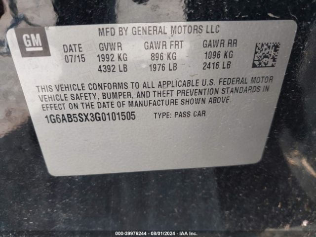 1G6AB5SX3G0101505 Cadillac Ats Luxury Collection