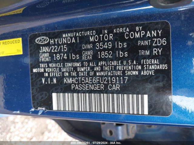 KMHCT5AE6FU219117 Hyundai ACCENT GS