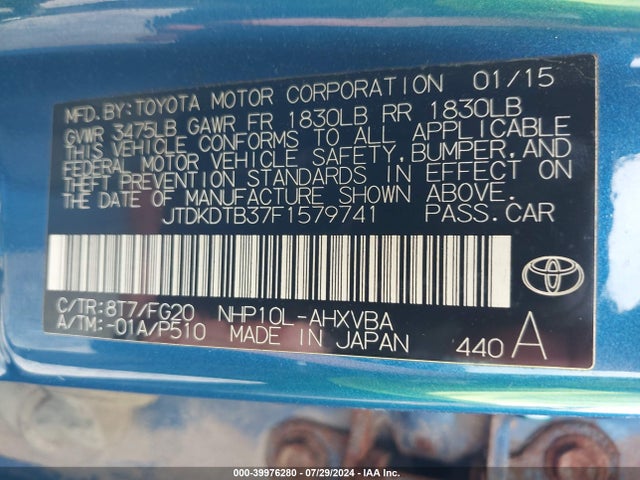 Toyota Prius C Four/one/three/two 2015 JTDKDTB37F1579741 Image 9