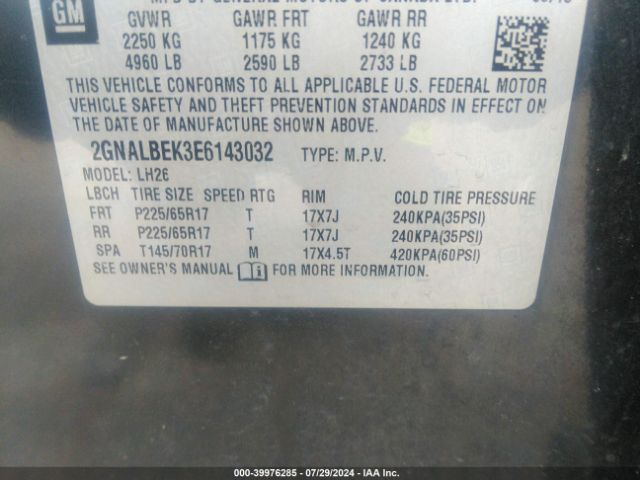 2GNALBEK3E6143032 Chevrolet EQUINOX 1LT