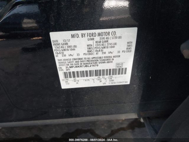 2LMPJ8KR7JBL21670 Lincoln Mkx Select