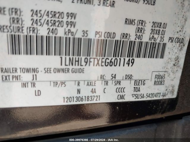 1LNHL9FTXEG601149 Lincoln Mks Ecoboost