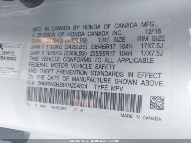 2HKRW6H38KH204834 Honda CR-V LX