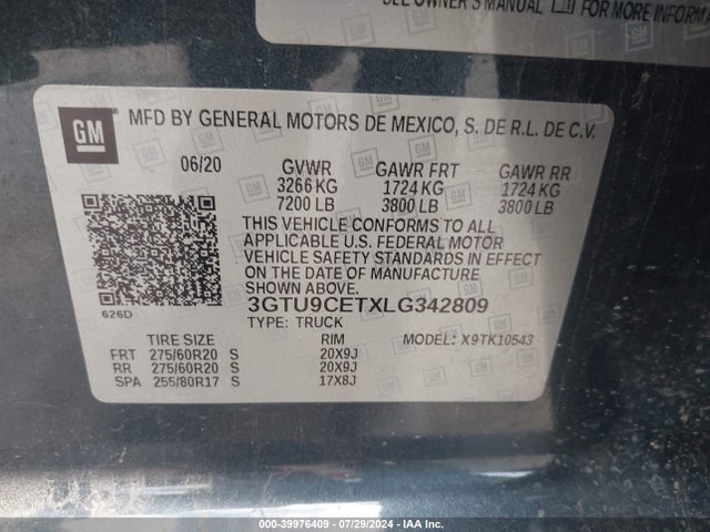 GMC Sierra 1500 4wd  Short Box Elevation 2020 3GTU9CETXLG342809 Image 9