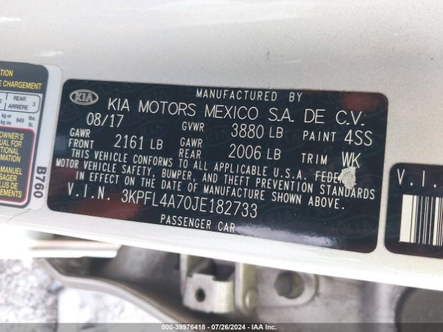 3KPFL4A70JE182733 KIA FORTE LX