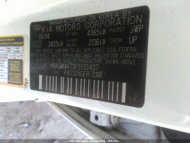 KNAGM4A73F5532437 KIA Optima Lx