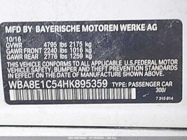 WBA8E1C54HK895359 BMW 330e Iperformance
