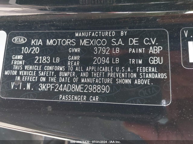 KIA Forte Lxs 2021 3KPF24AD8ME298890 Image 9