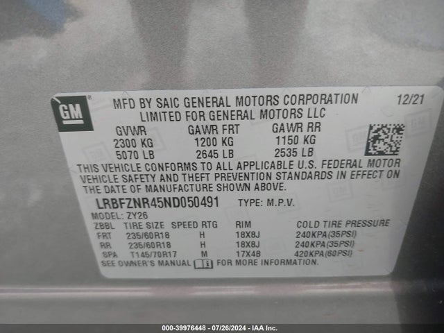 LRBFZNR45ND050491 Buick Envision Fwd Essence
