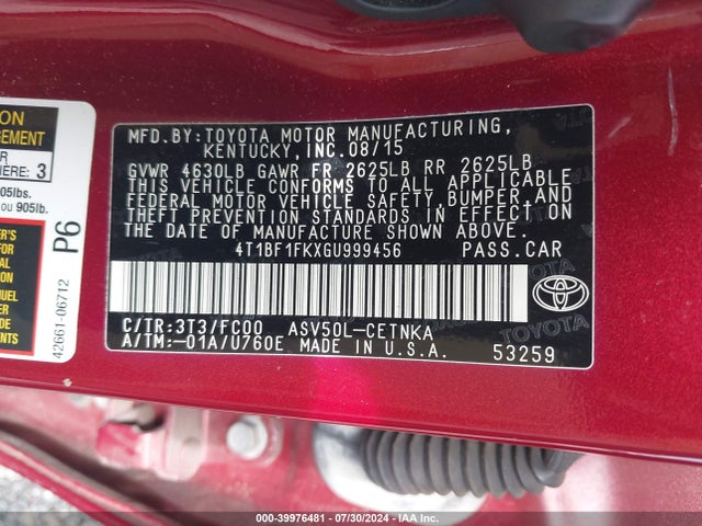 Toyota CAMRY LE 2016 4T1BF1FKXGU999456 Image 9