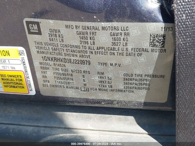 1GNKRHKD3EJ220979 Chevrolet Traverse 2lt