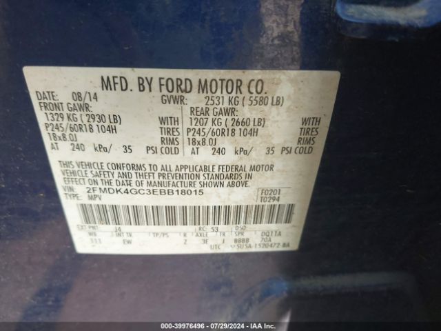 2FMDK4GC3EBB18015 Ford EDGE SE