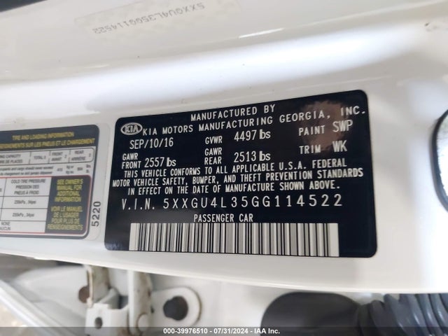 KIA OPTIMA EX 2016 5XXGU4L35GG114522 Image 9