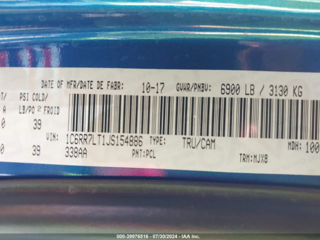 1C6RR7LT1JS154886 RAM 1500 Slt