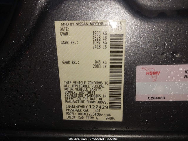 Nissan Altima Platinum Fwd 2020 1N4BL4FV0LC127429 Image 9