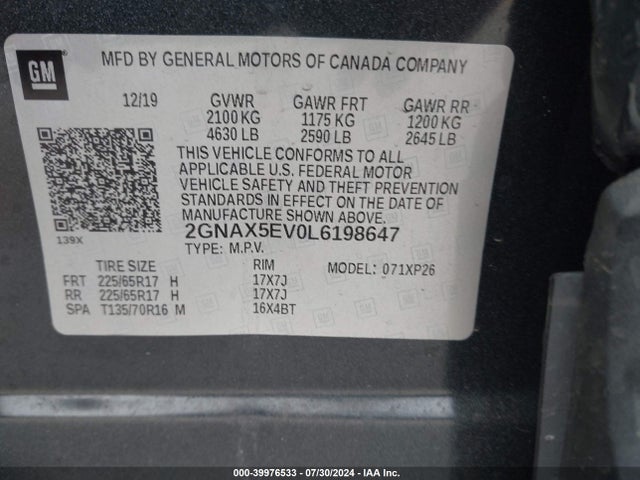 Chevrolet Equinox Awd 1fl 2020 2GNAX5EV0L6198647 Image 9