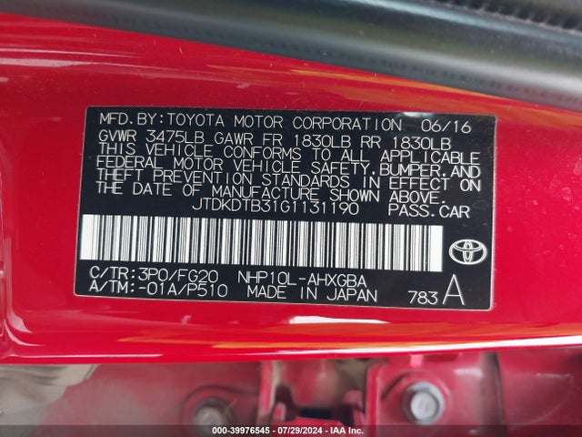 Toyota Prius C Three 2016 JTDKDTB31G1131190 Image 9