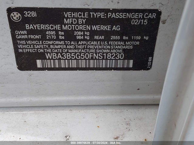 BMW 328i Xdrive 2015 WBA3B5G50FNS18230 Image 9