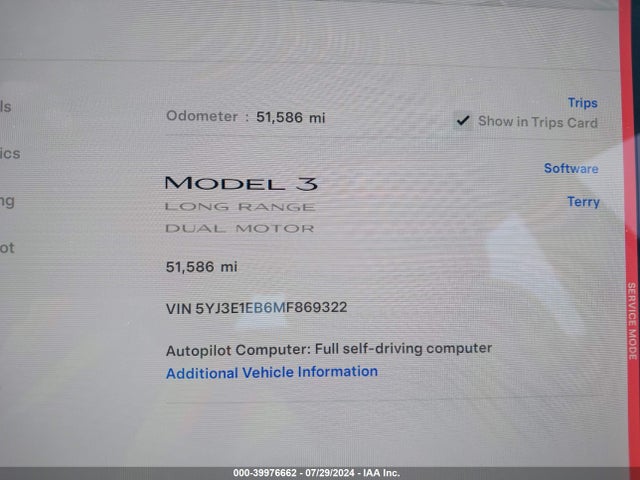 Tesla Model 3 Long Range Dual Motor All-wheel Drive 2021 5YJ3E1EB6MF869322 Image 15