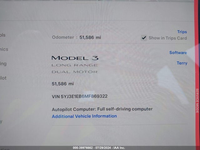 Tesla Model 3 Long Range Dual Motor All-wheel Drive 2021 5YJ3E1EB6MF869322 Image 7