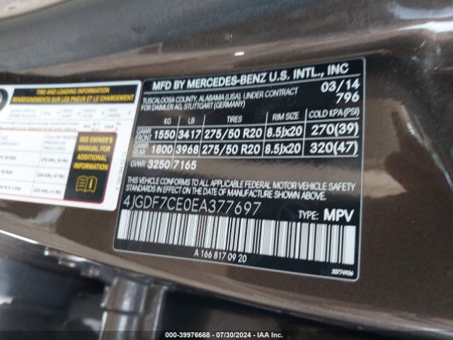 4JGDF7CE0EA377697 Mercedes-Benz Gl 450 4matic