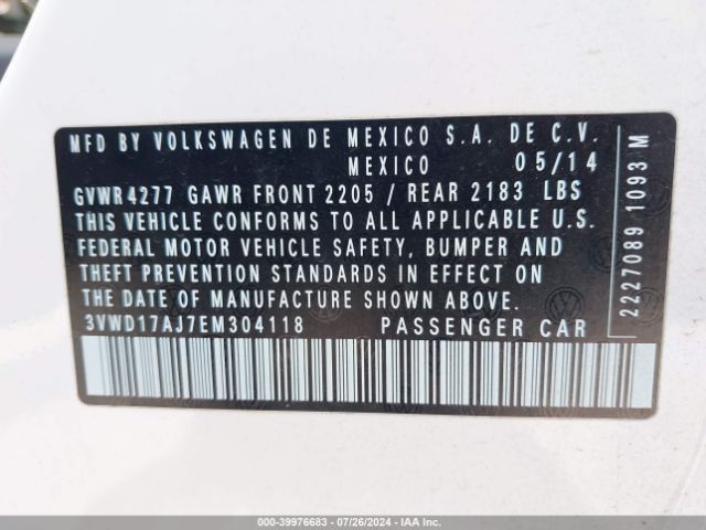 3VWD17AJ7EM304118 Volkswagen Jetta 1.8t Se