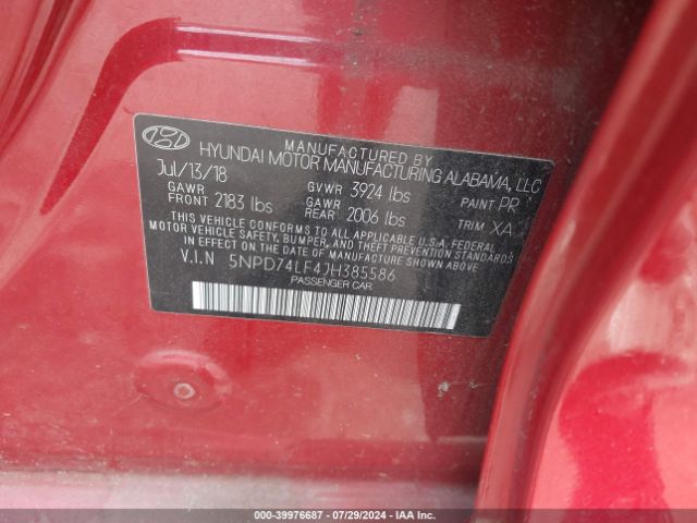 5NPD74LF4JH385586 Hyundai ELANTRA SE
