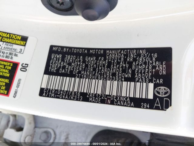 2T1BURHE9GC603904 Toyota COROLLA LE