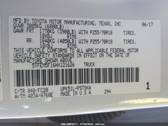 5TFEM5F16HX121626 Toyota Tundra Sr5 4.6l V8