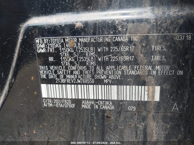 Toyota RAV4 LE 2018 2T3BFREV2JW768558 Image 9