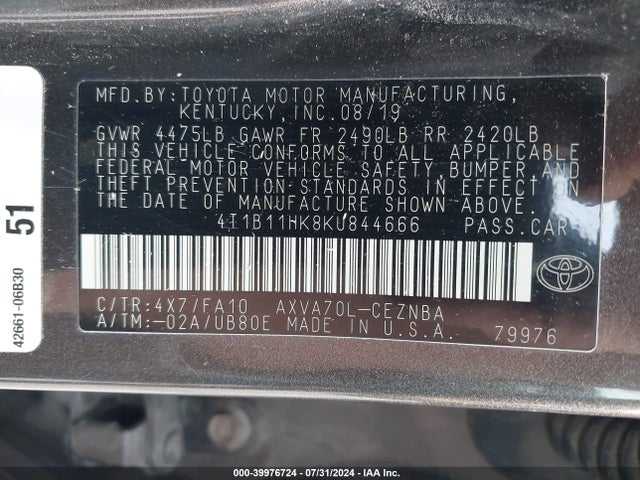 Toyota CAMRY LE 2019 4T1B11HK8KU844666 Image 9