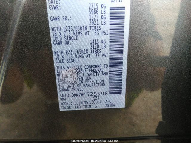 5N1DL0MM7HC525598 Infiniti QX60