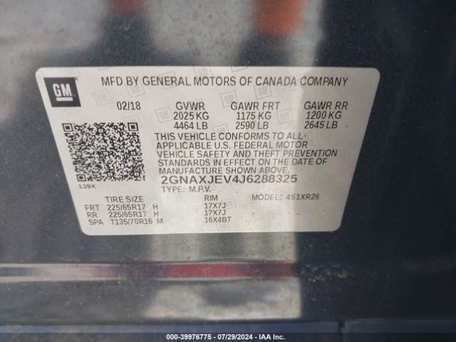 2GNAXJEV4J6288325 Chevrolet EQUINOX LT