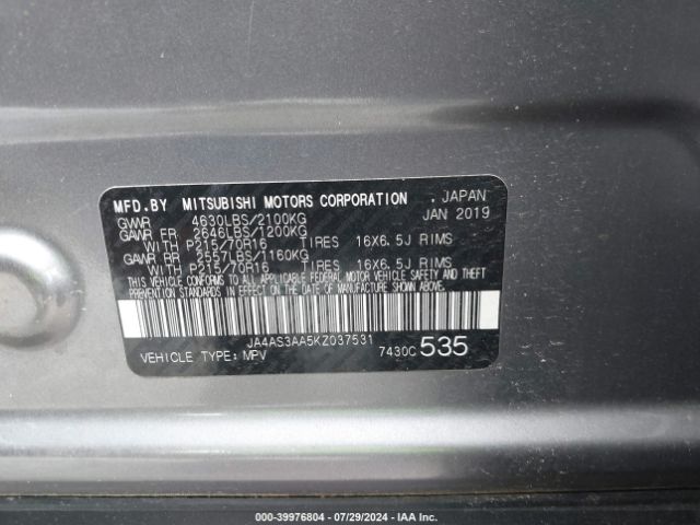 JA4AS3AA5KZ037531 Mitsubishi Eclipse Cross Es
