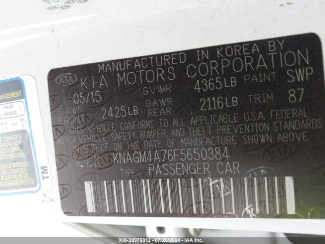 KNAGM4A76F5650384 KIA Optima Lx