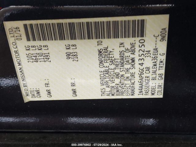 1N4AA6AP6GC435250 Nissan Maxima 3.5 Sl
