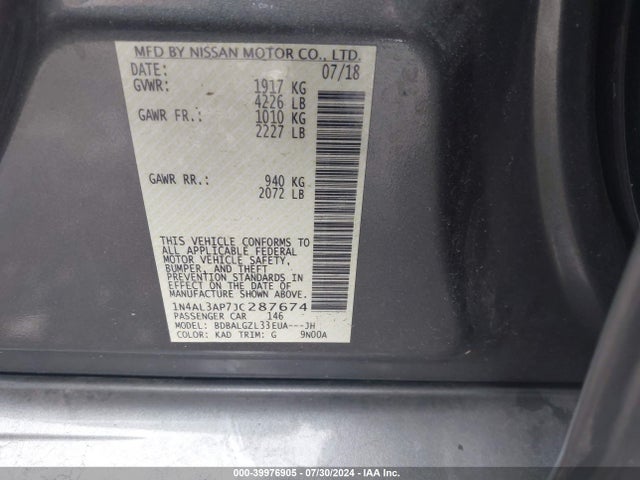 Nissan Altima 2.5 S 2018 1N4AL3AP7JC287674 Image 9
