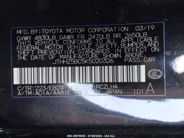 JTHHZ5BC5K5020326 Lexus Rc 350 F Sport