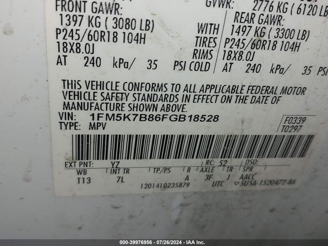 Ford Explorer 2015 1FM5K7B86FGB18528 Image 9