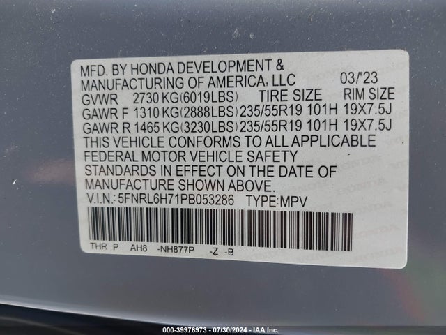 Honda Odyssey Sport 2023 5FNRL6H71PB053286 Image 9
