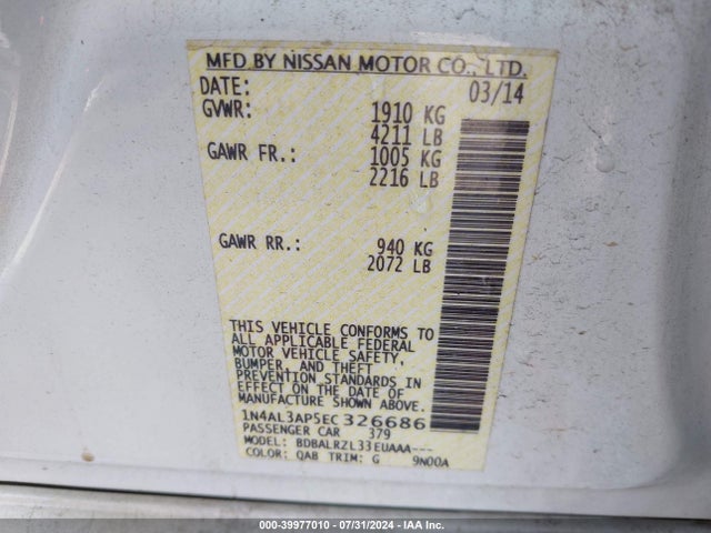 Nissan Altima 2.5 S 2014 1N4AL3AP5EC326686 Image 9