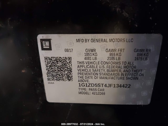 1G1ZD5ST4JF134422 Chevrolet MALIBU LT